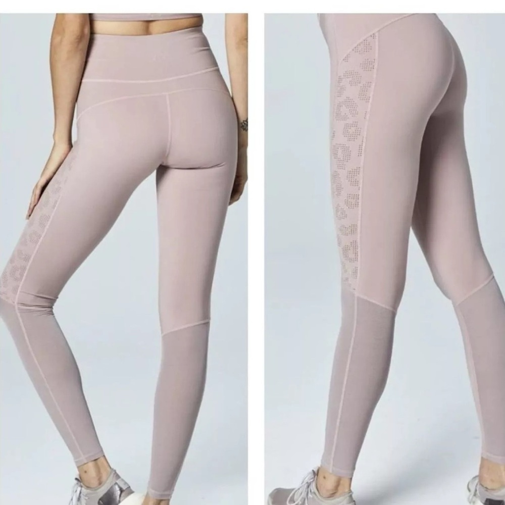 Varley Harter Deuville Leopard Cheetah Laser Cut Deauville Dusty Pink Leggings S